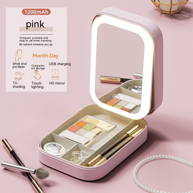 Portable LED Light Mirror Makeup Storage Box